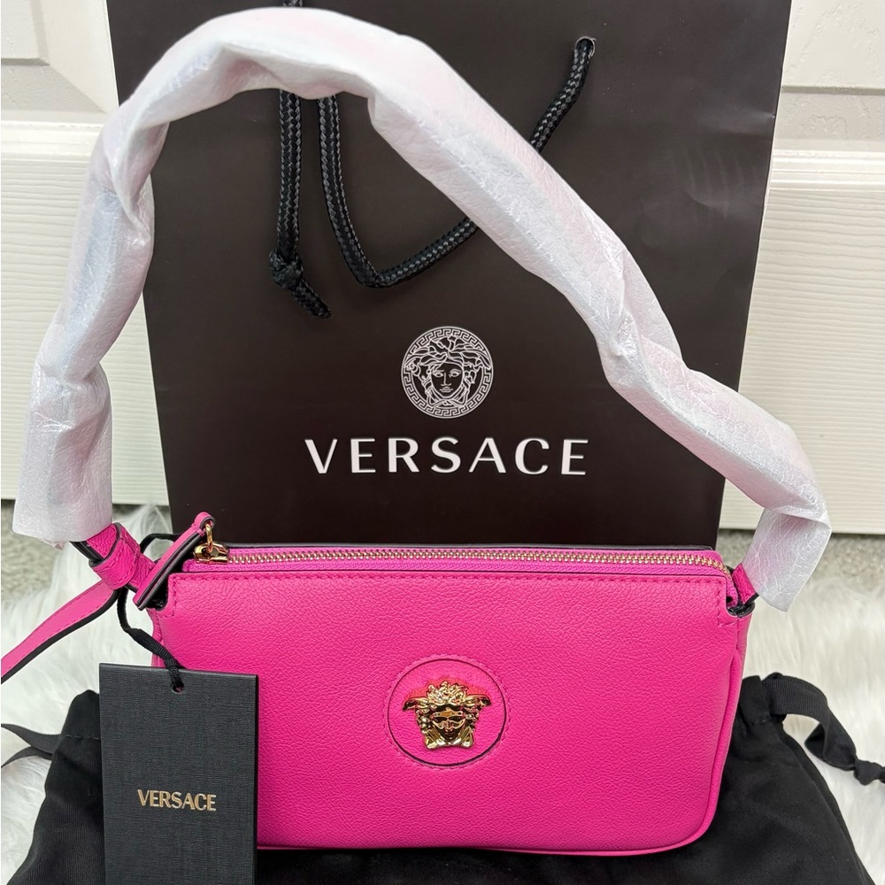 NWT VERSACE La Medusa Vitello Pink Leather Shoulder Bag Purse